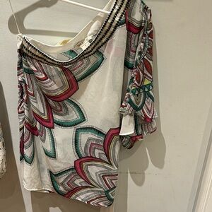 One shoulder top with beading and tie around waist